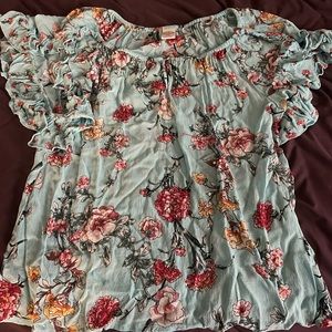 Light blue blouse with flowers and beads